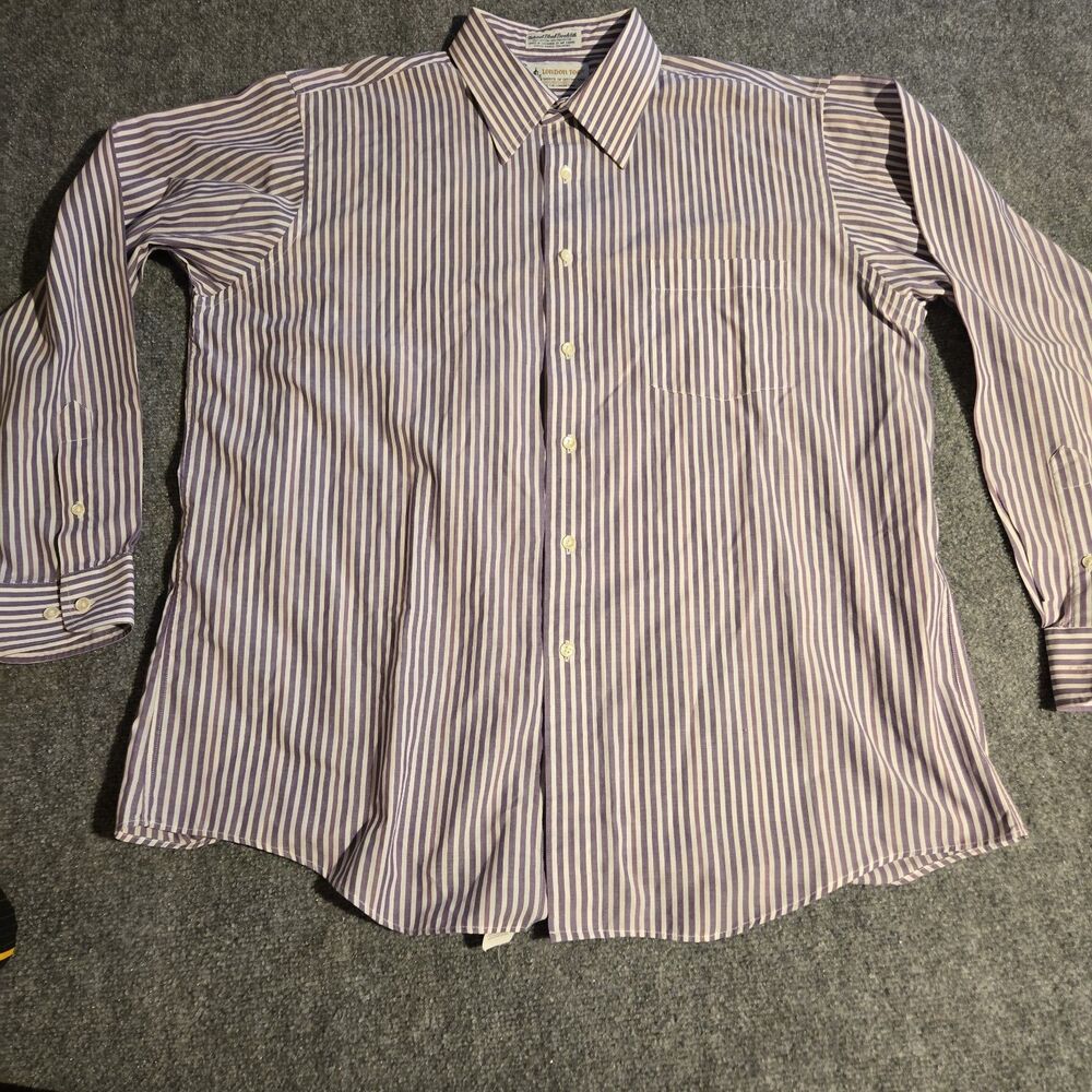 Vtg London Fog Shirt Mens XL (17 34-35) Purple Striped Button Front Long Sleeve